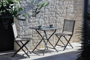 Ensemble Guéridon Globe Pliant 70x70 alu/lattes - Graphite/Feodal 2 places