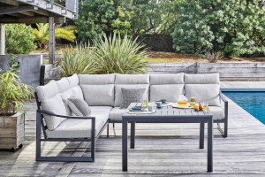 Ensemble Salon D'Angle Marseille ALu/Coussin Graphite/Beige 6 places