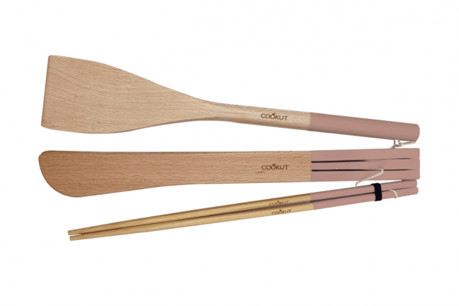 Ustensiles Bois Baguette/Spatule/Pince - Guimauve