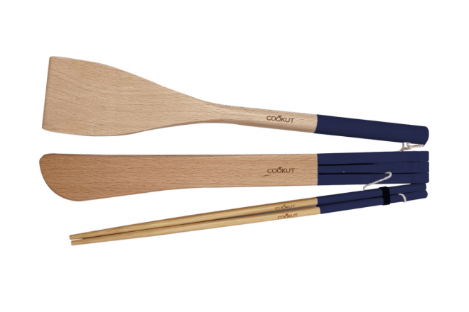 Ustensiles Bois Baguette/Spatule/Pince - Myrtille