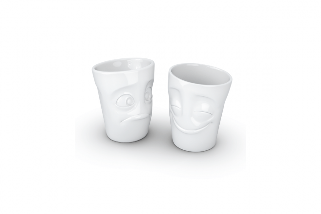 Set de 2 Mugs "Joyeux" et "Perplexe" Sans anse 350ml